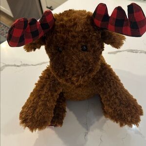 Build-A-Bear Brown Plush Winter Wishes Moose with Red and Black Plaid Antlers
